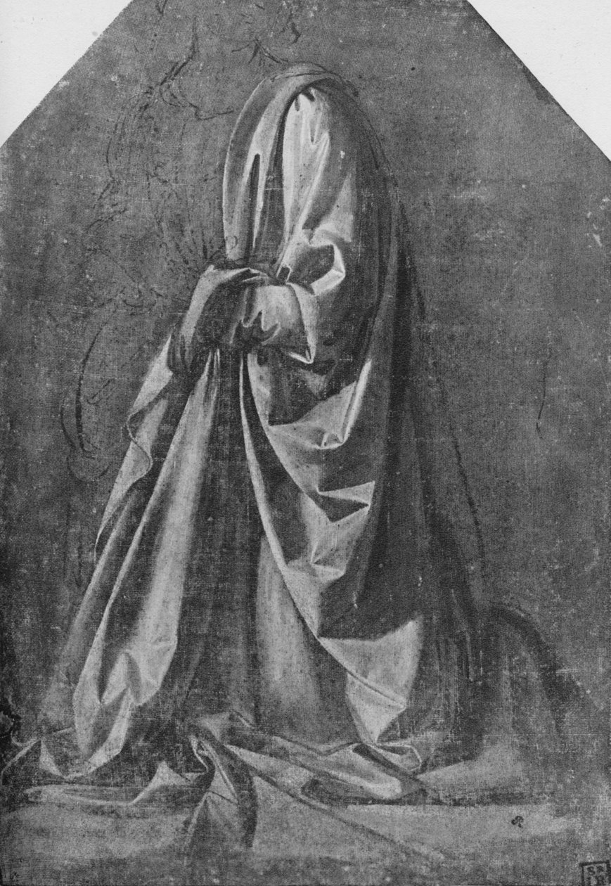 Støpt av draperi for en figur som kneler til venstre, c1475 1945 av Leonardo da Vinci