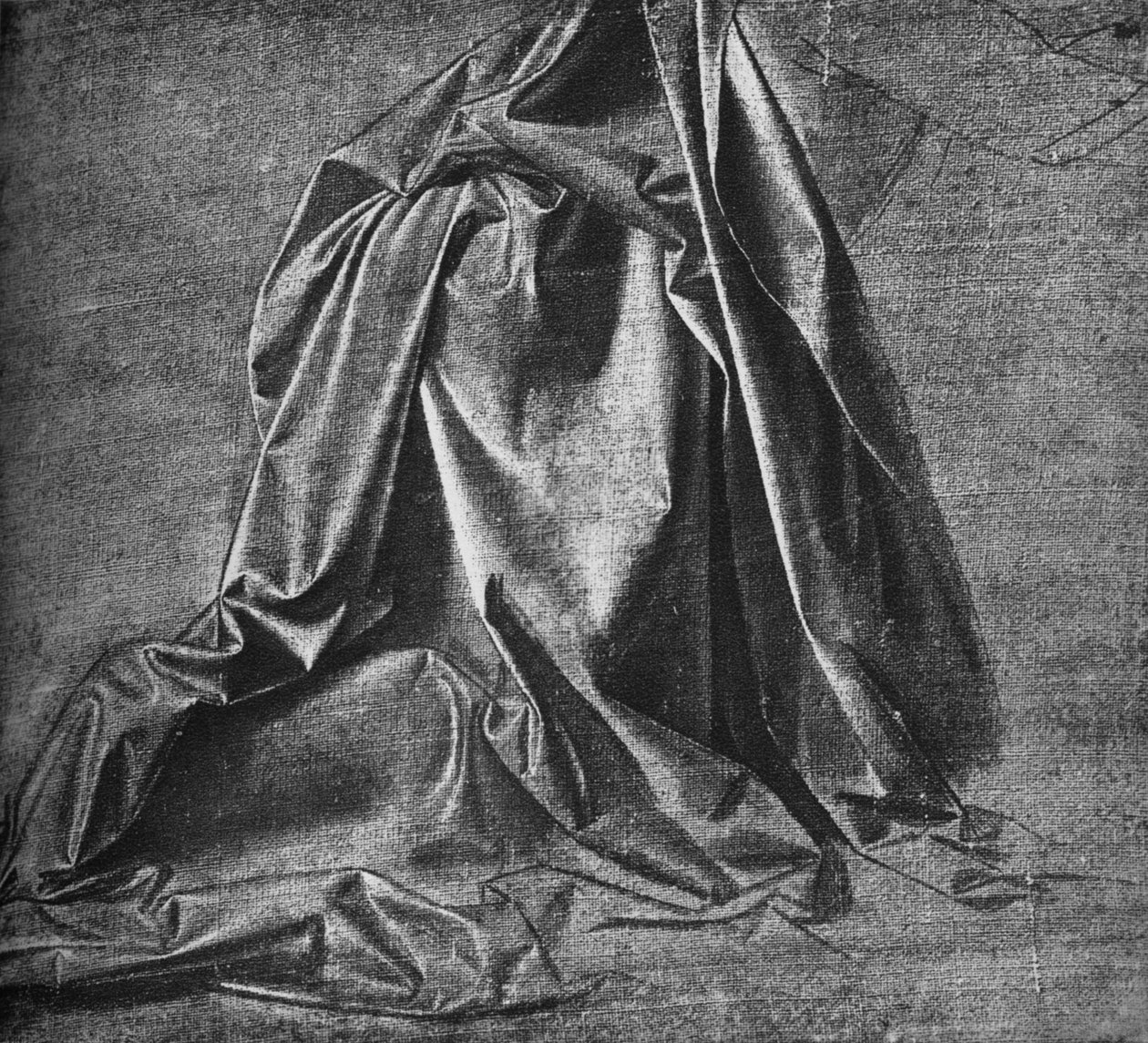 Støpt av draperi for en figur som kneler til høyre, c1470 1945 av Leonardo da Vinci