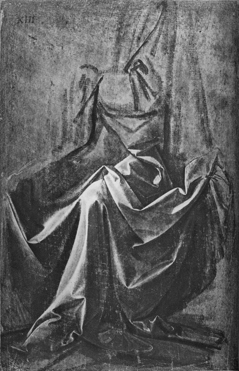 Støpt av draperi for en sittende figur, c1475 1945 av Leonardo da Vinci