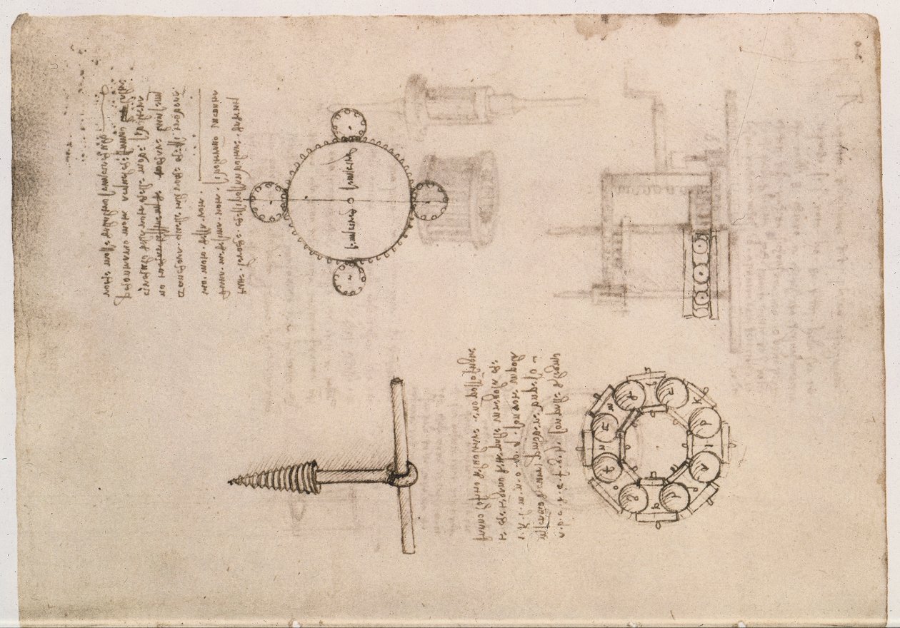 Codex Madrid I f.20, mekaniske studier av Leonardo da Vinci
