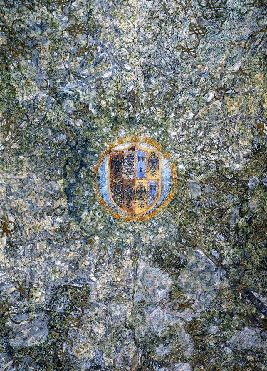 Detalj av det hvelvede taket på Sala delle Asse med en geometrisk gren pergoladesign, ca. 1498 av Leonardo da Vinci