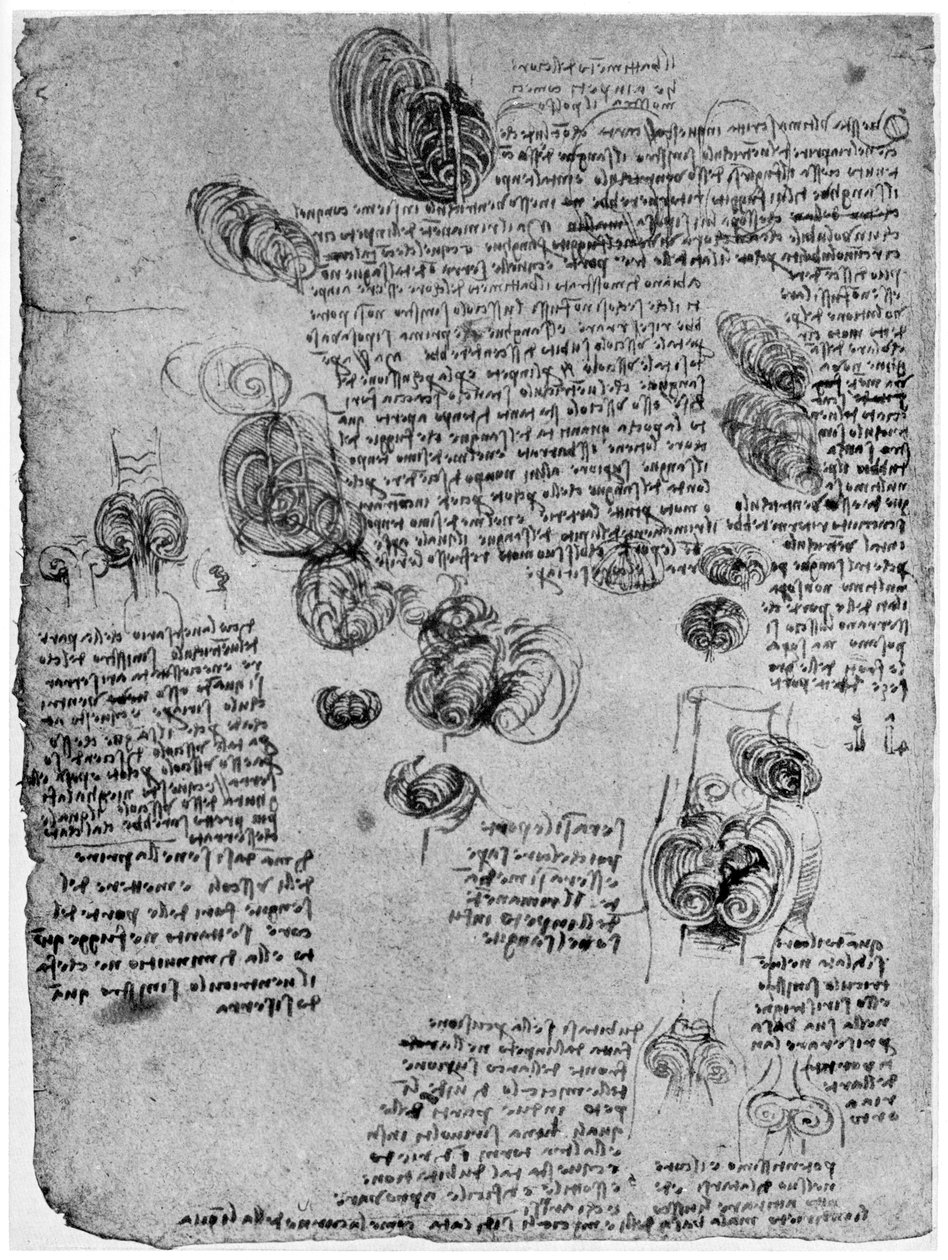 Diagram over blodvirvelen i hjertet, sent på 1400- eller tidlig på 1500-tallet 1954 av Leonardo da Vinci