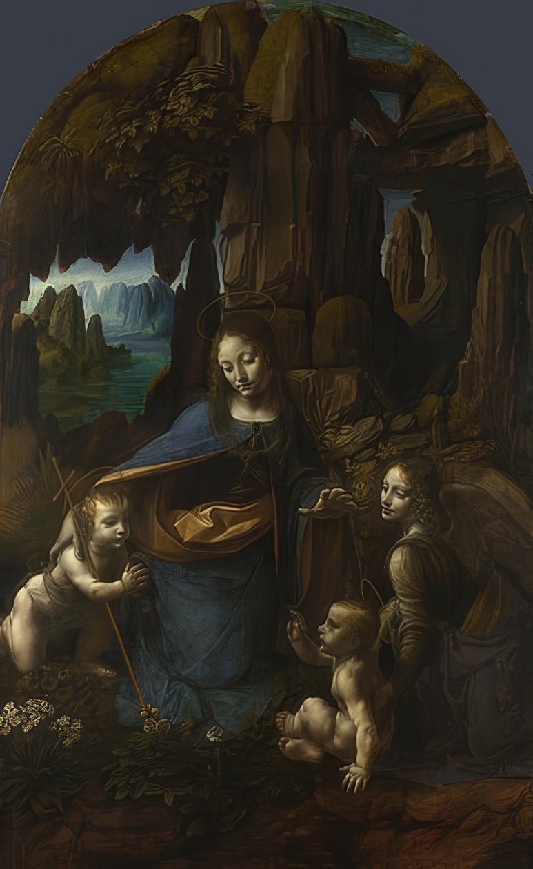 The Madonna of the Rocks (for alteret til San Francesco i Milano). Rundt 1491 / 92-99 og 1506-08 av Leonardo da Vinci
