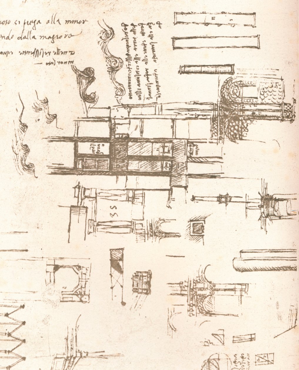 Tegning av prosjekter for slott og villaer, c1472-c1519 1883 av Leonardo da Vinci