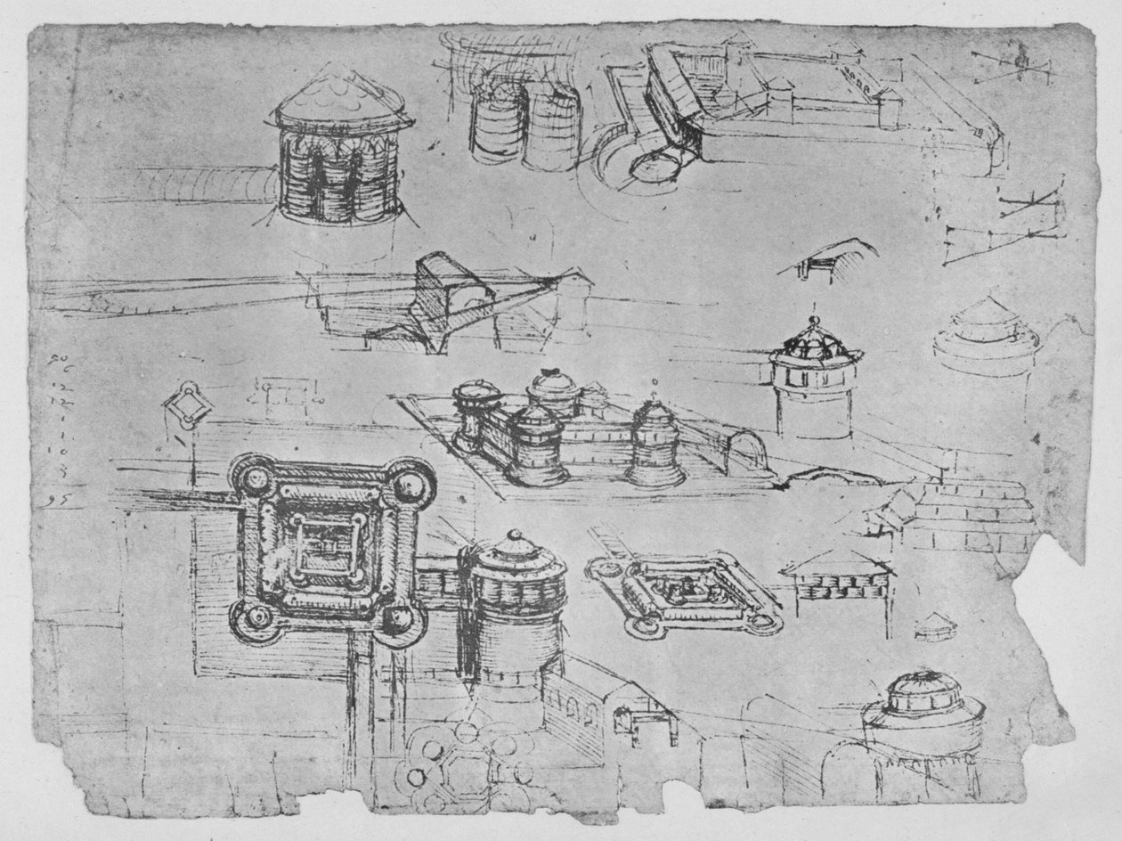 Tegninger av et firkantet slott, c1480 1945 av Leonardo da Vinci