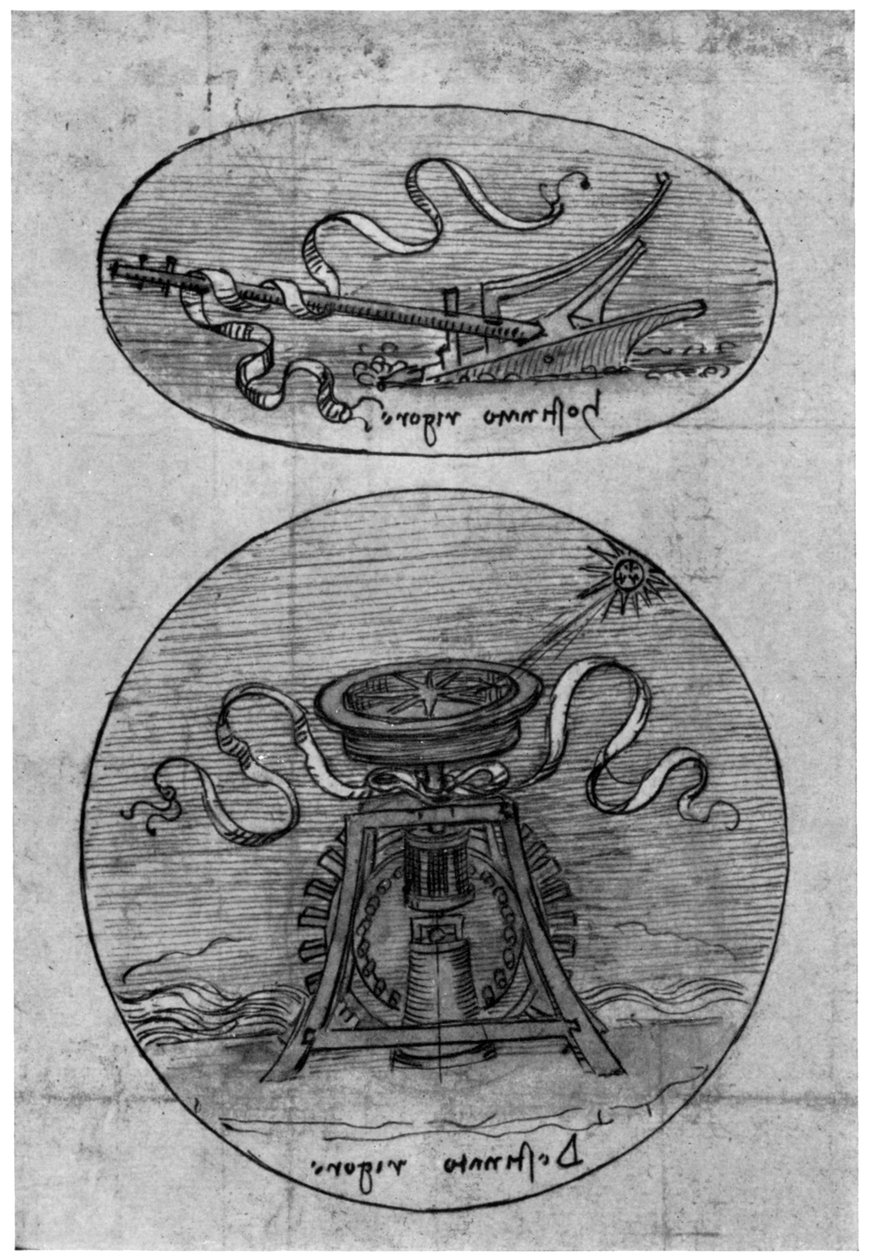 Emblem, Hostinato Rigore detalj, sent på 1400- eller tidlig på 1500-tallet 1954 av Leonardo da Vinci