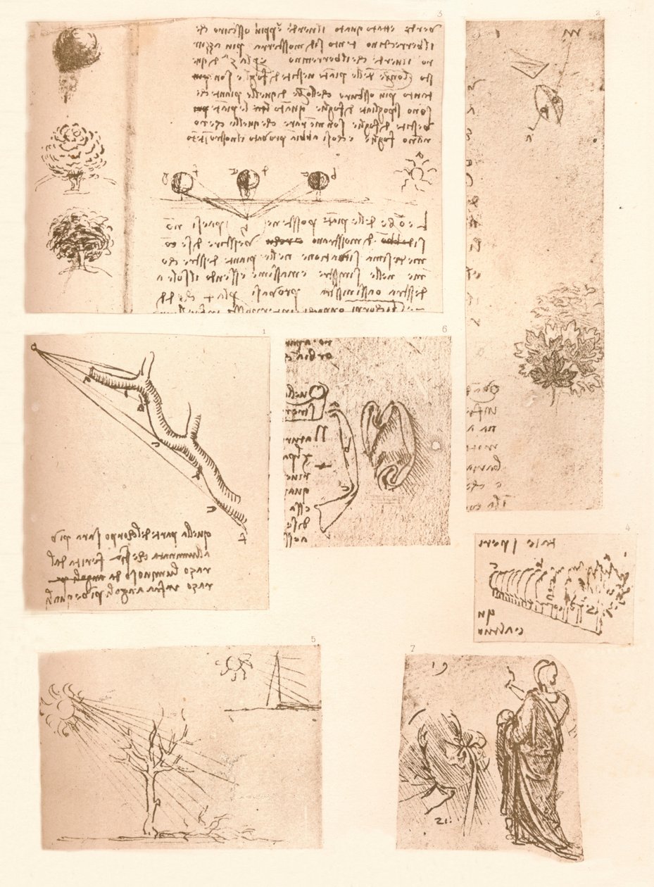 Fem tegninger som illustrerer elementene i landskapsmaleriet, c1472-c1519 1883 av Leonardo da Vinci
