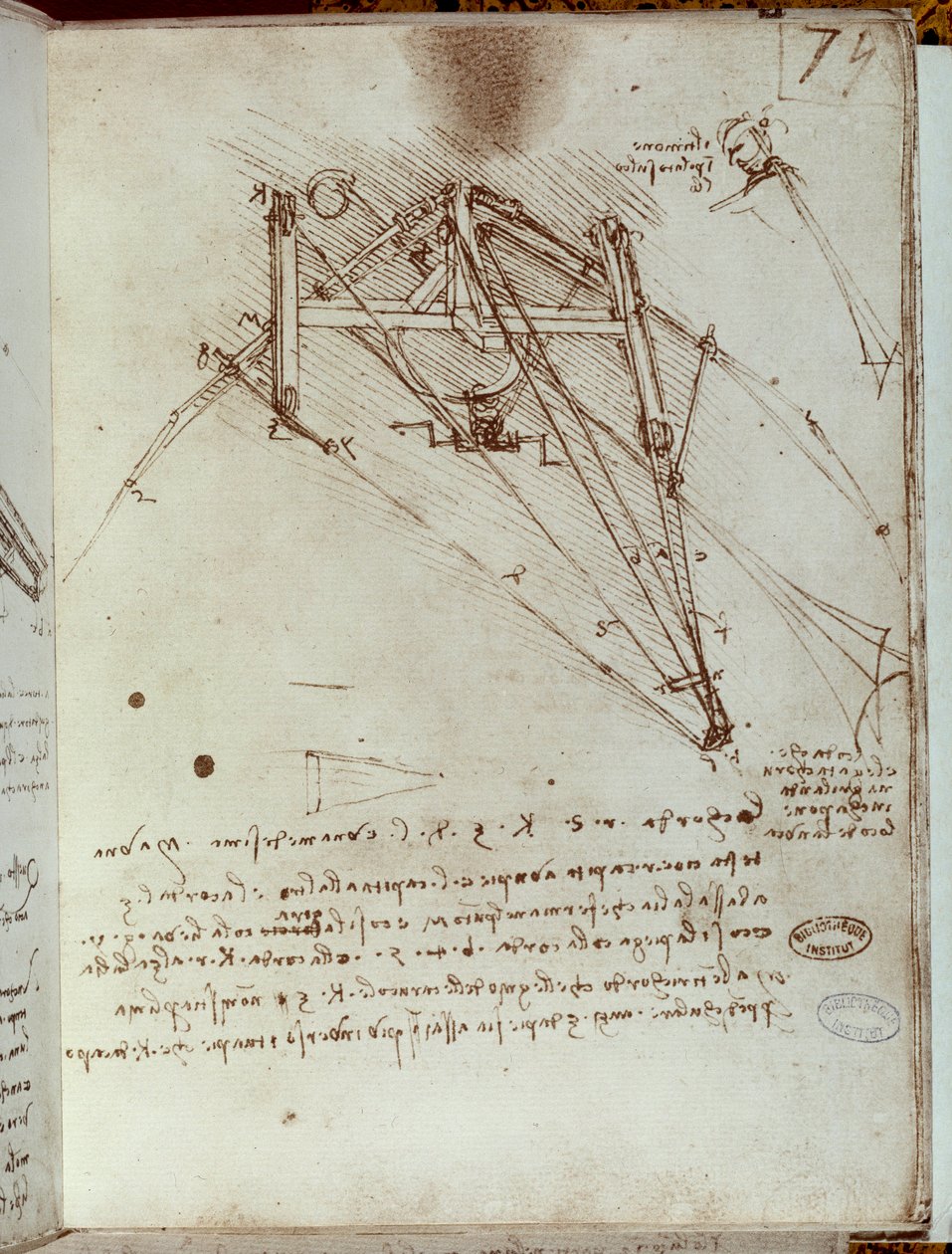 Flyvende maskintegning. Manuskript av Leonard De Vinci (Leonardo da Vinci av Leonardo da Vinci