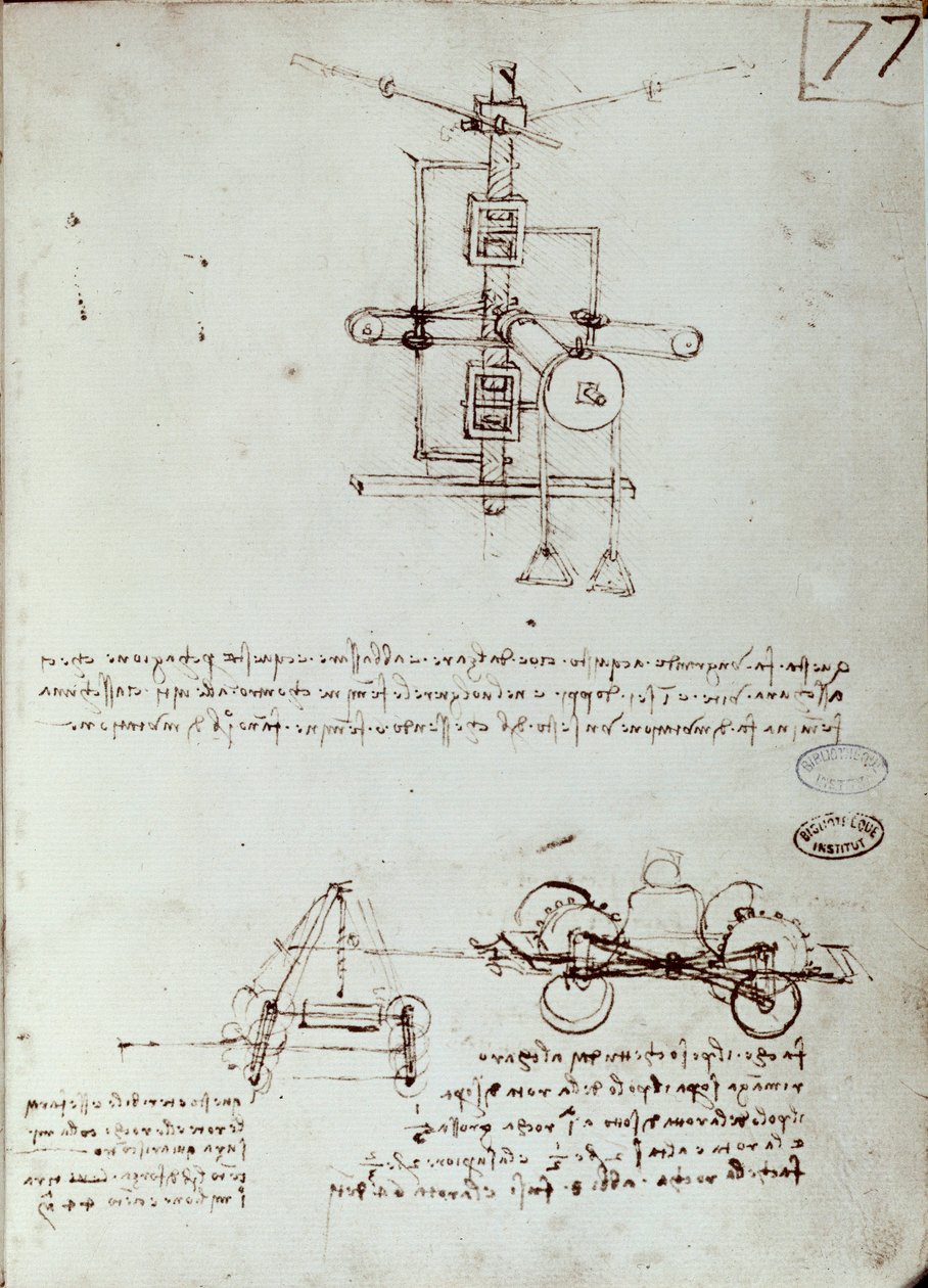 Flyvende maskintegning. Manuskript av Leonard De Vinci (Leonardo da Vinci av Leonardo da Vinci