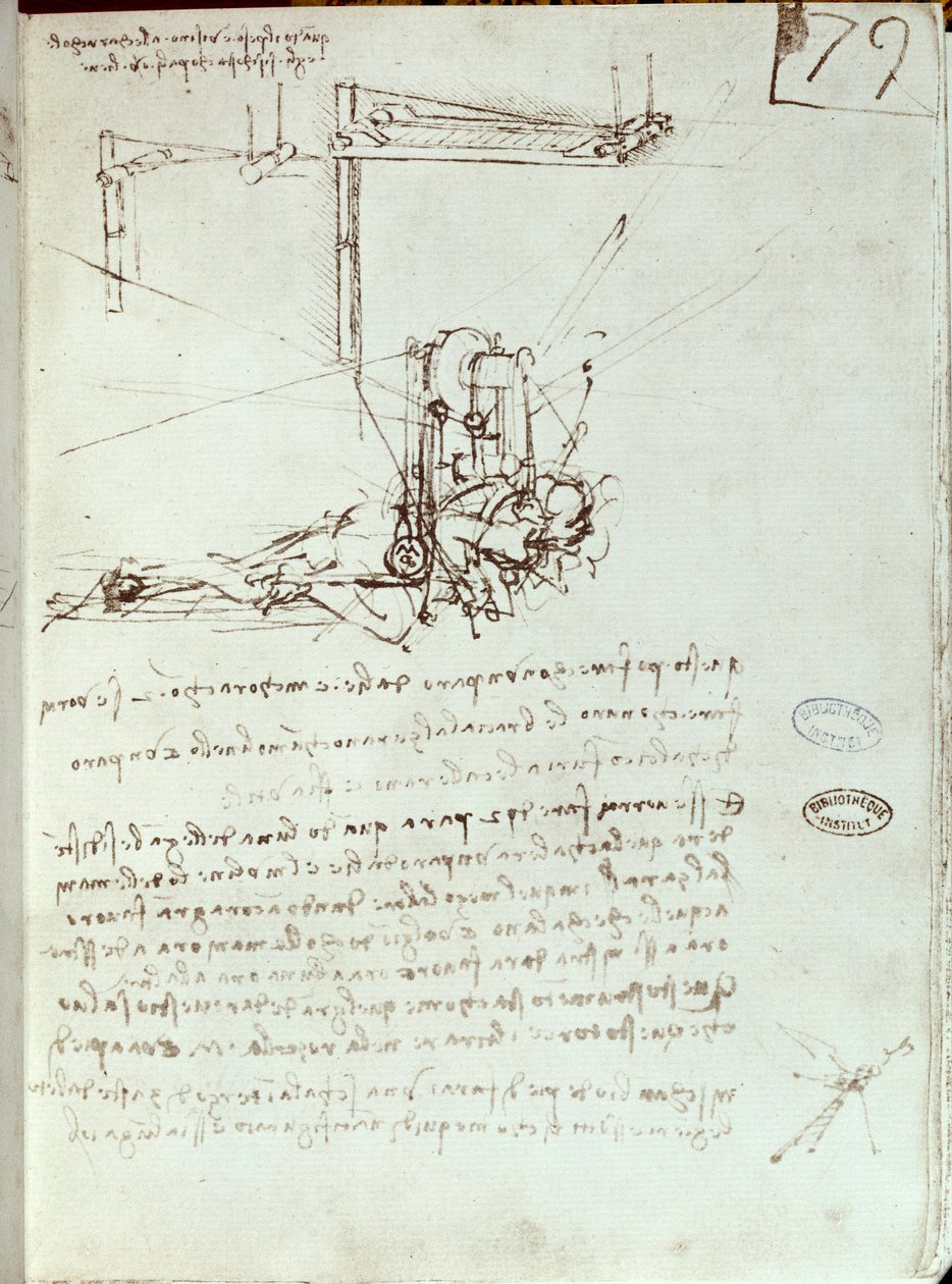 Flyvende maskintegning. Manuskript av Leonard De Vinci (Leonardo da Vinci av Leonardo da Vinci