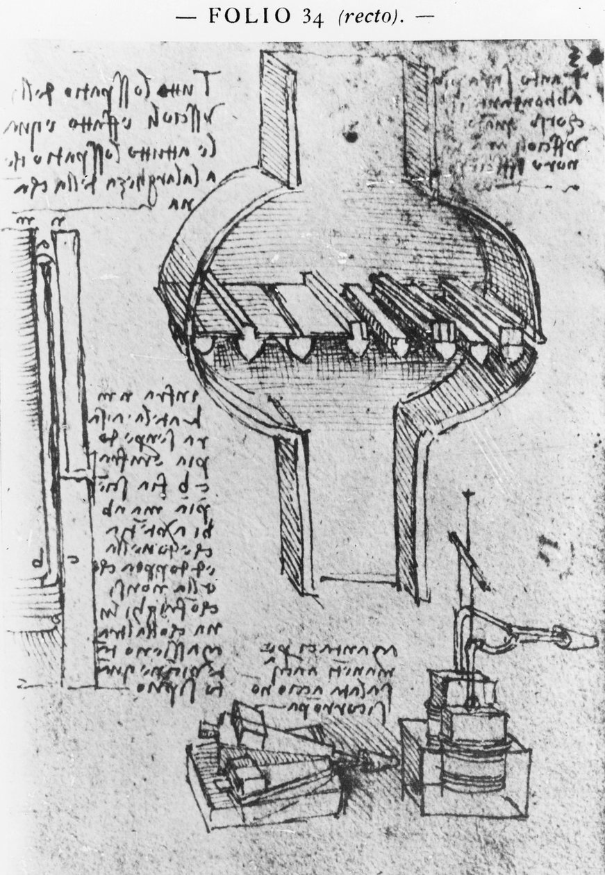 Fol. 34r fra Manuskript E, 1513-14 av Leonardo da Vinci