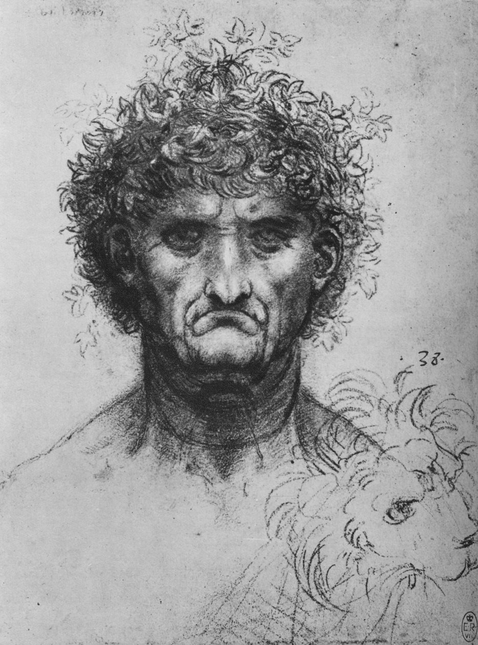 Fullt ansikt til en gammel mann som bærer en krans, c1480 1945 av Leonardo da Vinci