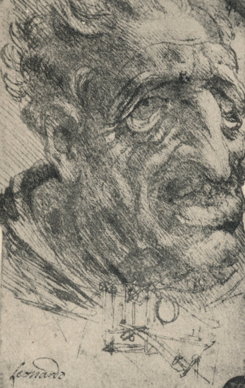 Groteskt hode til en mann vendt tre kvarter til høyre, c1480 1945 av Leonardo da Vinci