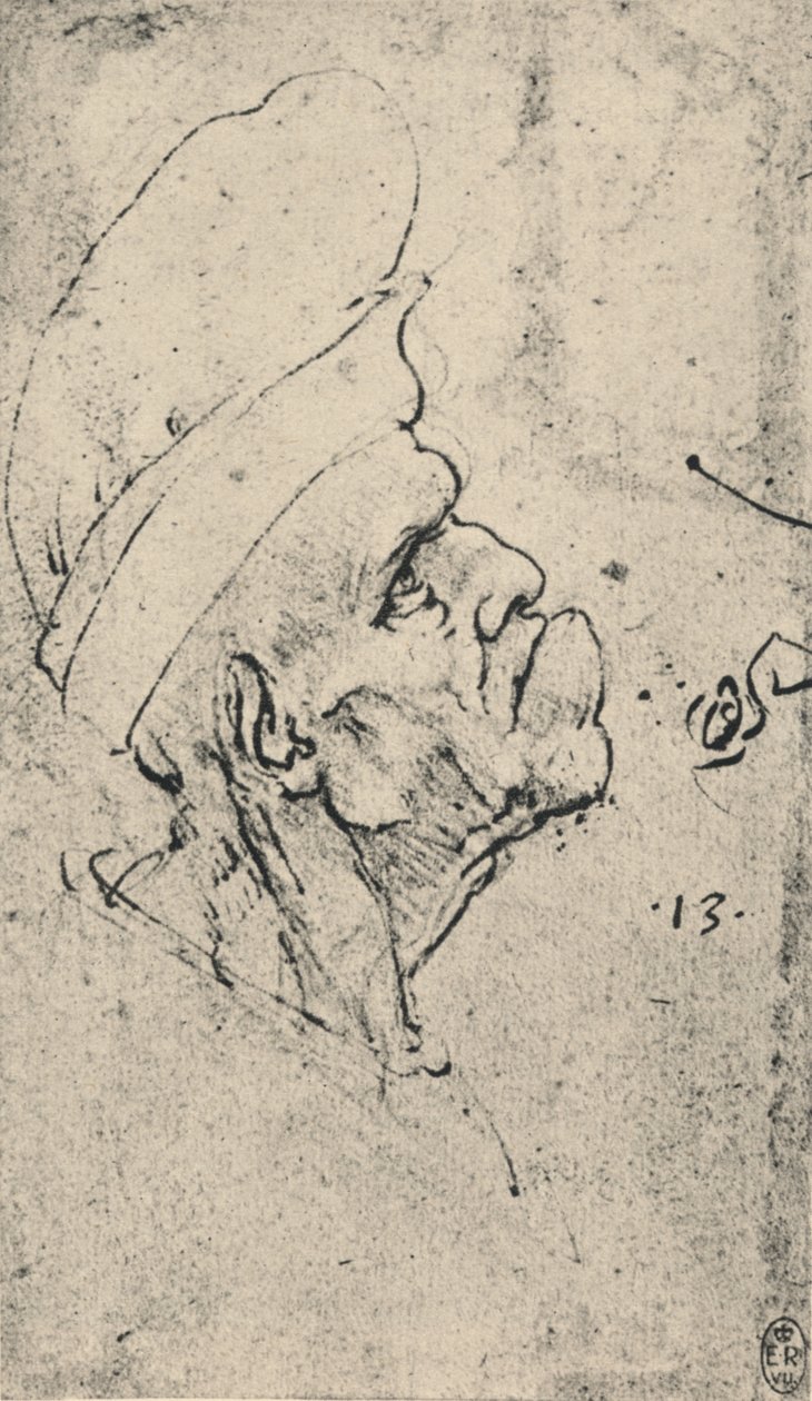 Grotesk profil av en mann med hatt til høyre, c1480 1945 av Leonardo da Vinci