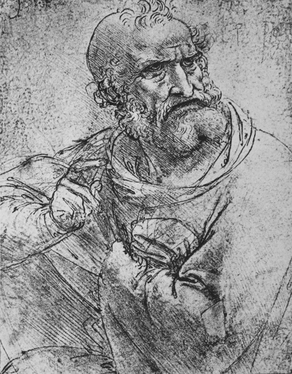 Halv lengde av en apostel med høyre hånd hevet, c1480 1945 av Leonardo da Vinci