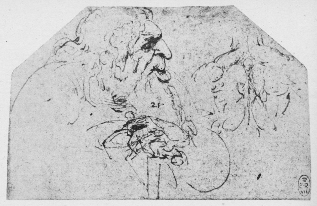Halvlengde av en gammel mann som lener seg på en pinne, c1480 1945 av Leonardo da Vinci