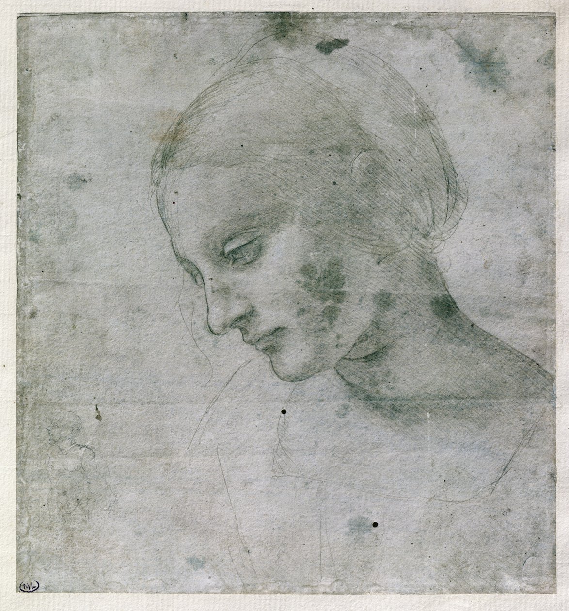 Head of a Young Woman eller Head of the Virgin, ca. 1490 (sølvpunkt på papir) av Leonardo da Vinci