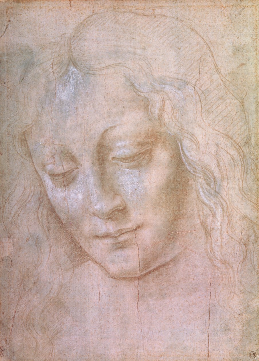 Hodet til en kvinne (metallspiss forhøyet med gouache) av Leonardo da Vinci