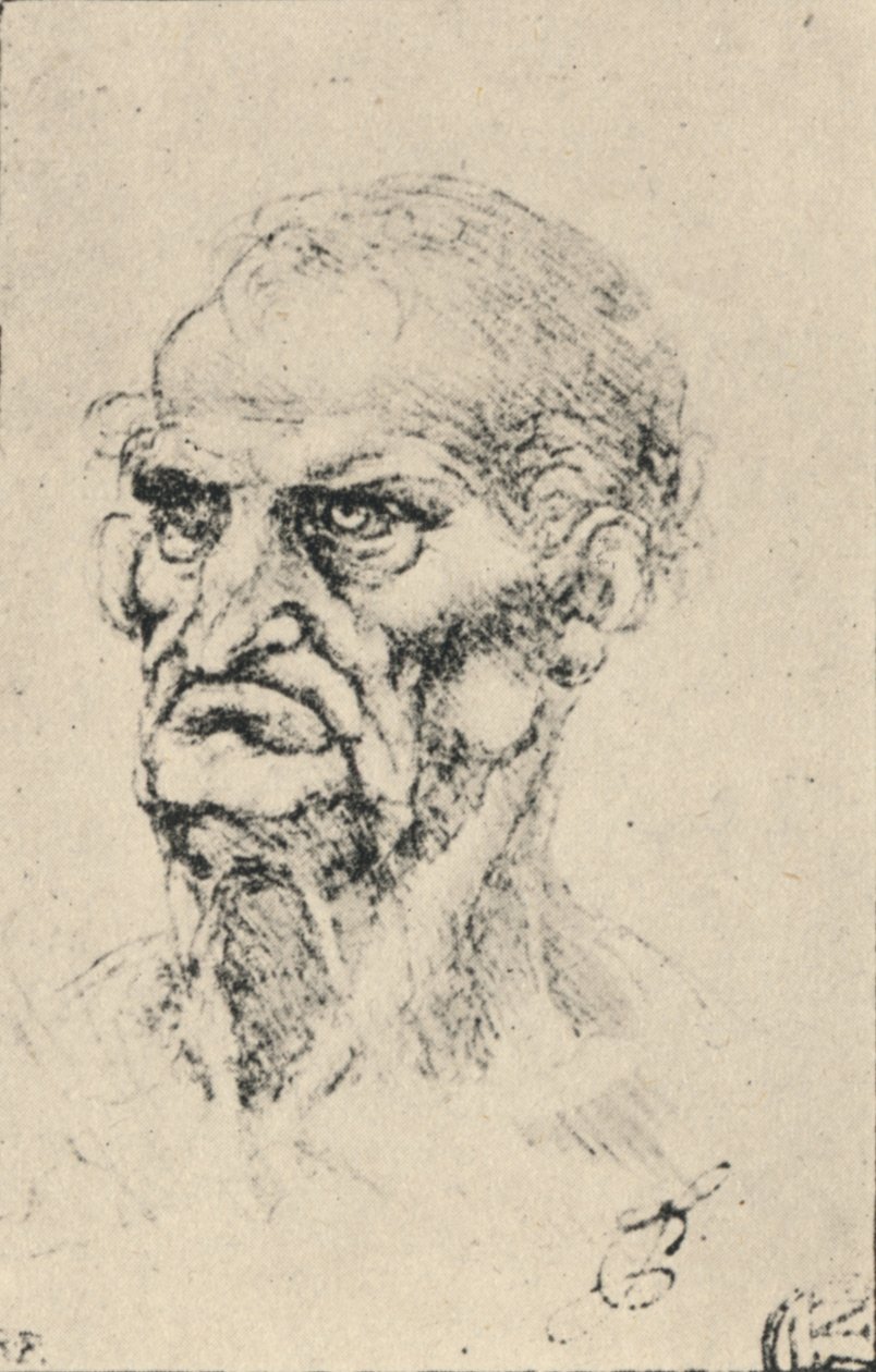 Leder for en gammel mann tre kvarter til venstre, ca 1480 1945 av Leonardo da Vinci
