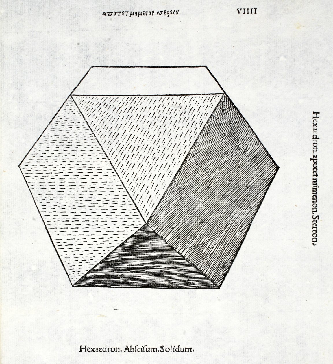 Solid Hexaedron, illustrasjon fra 'Divine Proportion' av Luca Pacioli (ca. 1445-1517), opprinnelig pub. Venezia, 1509 av Leonardo da Vinci