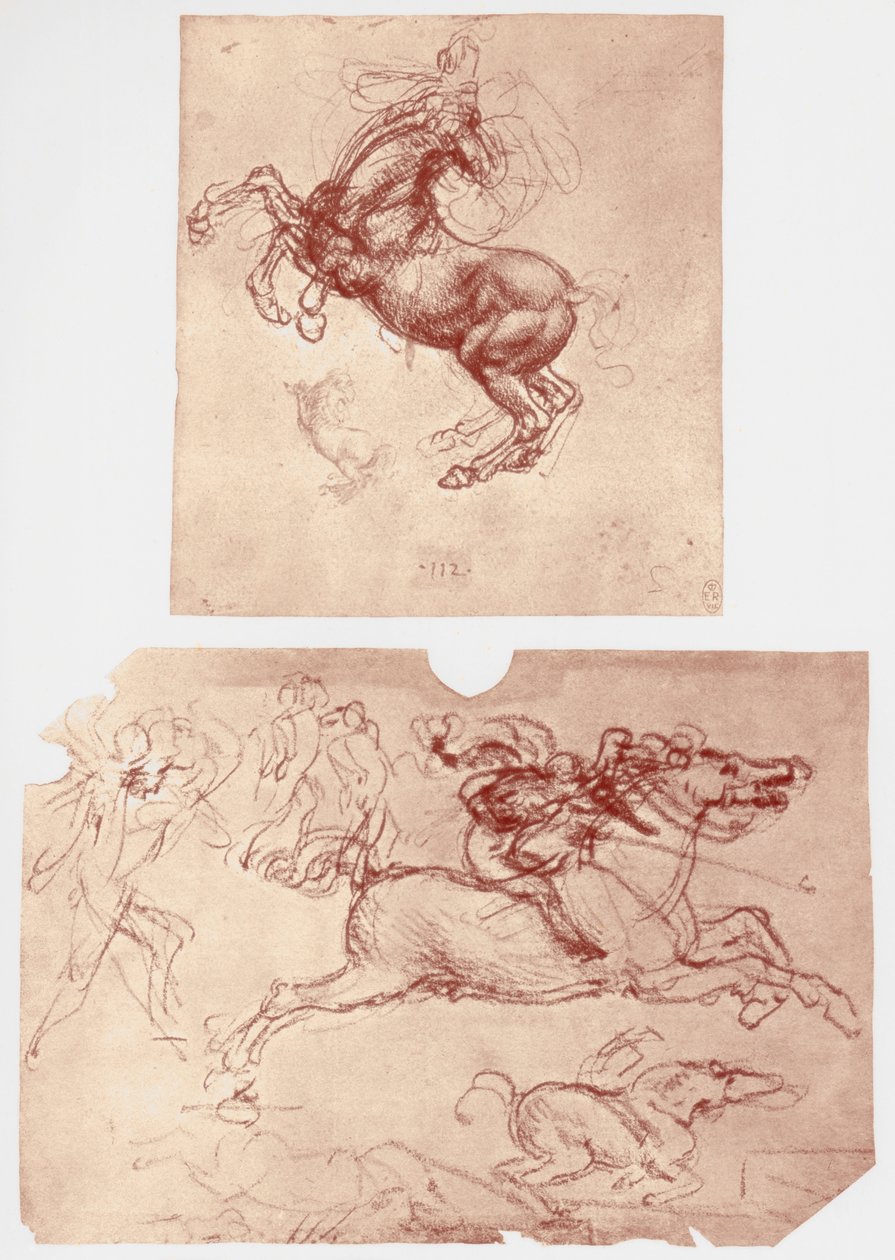 Hesteoppdrett og ryttere og fotsoldater, c1504. av Leonardo da Vinci