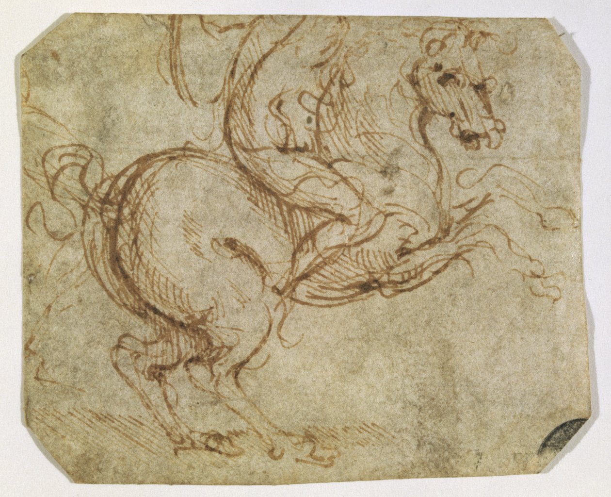 Hest og kavaler (penn og blekk på papir) av Leonardo da Vinci