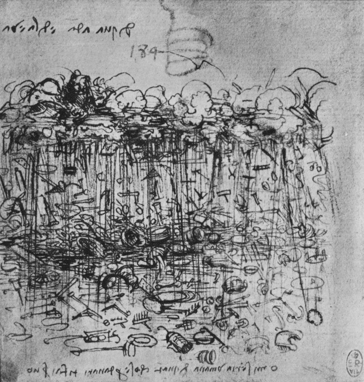 Redskaper regnet ned jorden fra skyene, c1480 1945 av Leonardo da Vinci