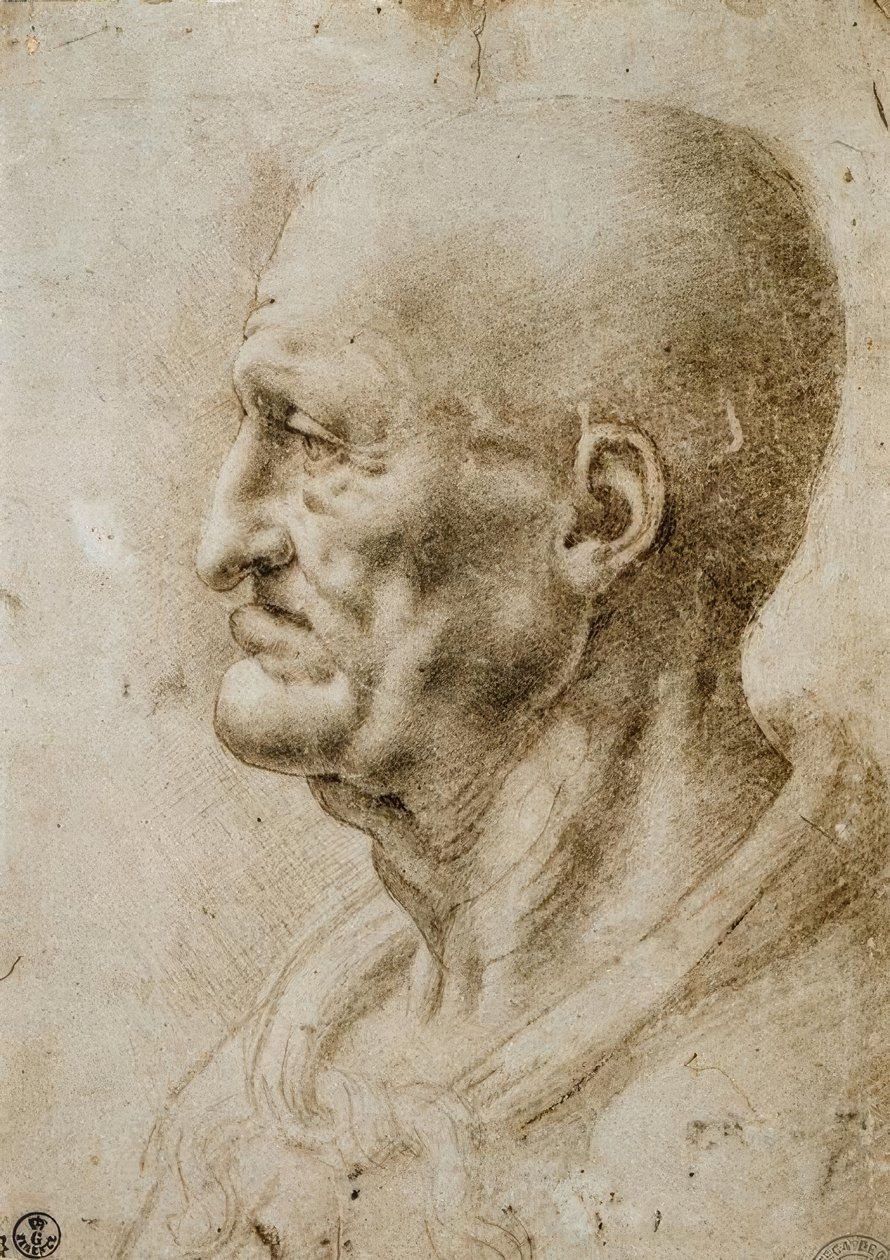 Hodestudie av en gammel mann av Leonardo da Vinci