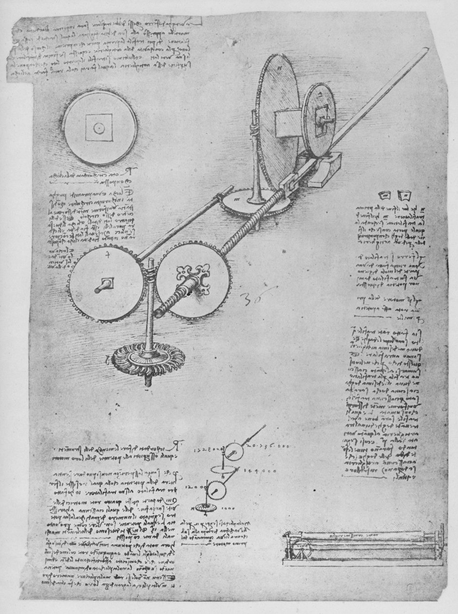 Maskin for å forme jernstenger for å lage kanoner, c1480 1945 av Leonardo da Vinci