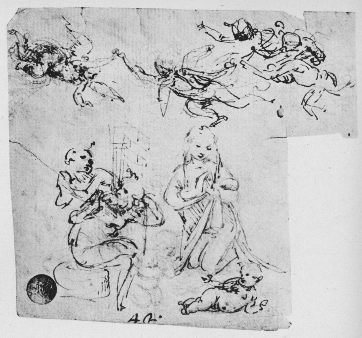 Madonna Adoring the Infant Christ and Other Figures, c1480 1945 av Leonardo da Vinci