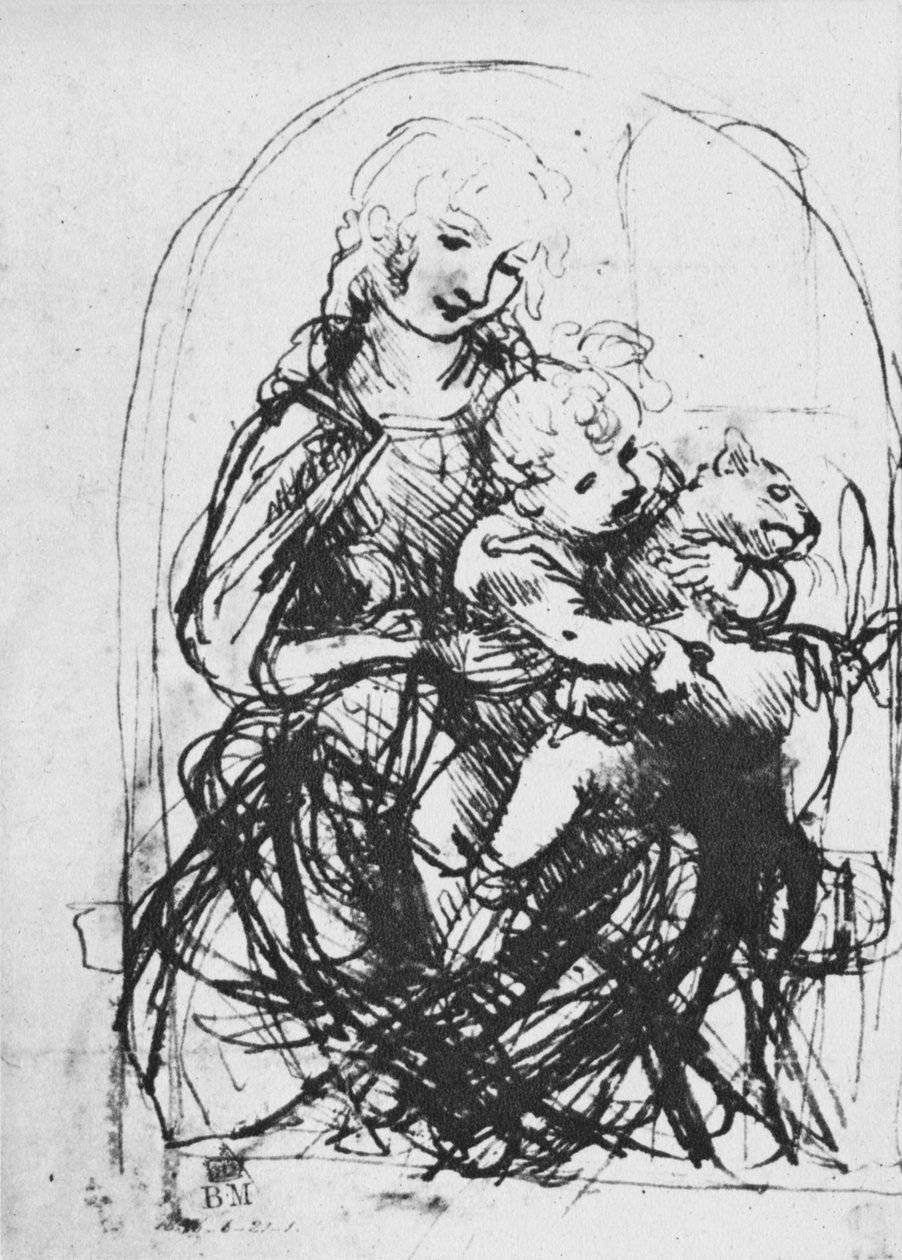 Madonna og barn med en katt, 1478-1481 1945 av Leonardo da Vinci