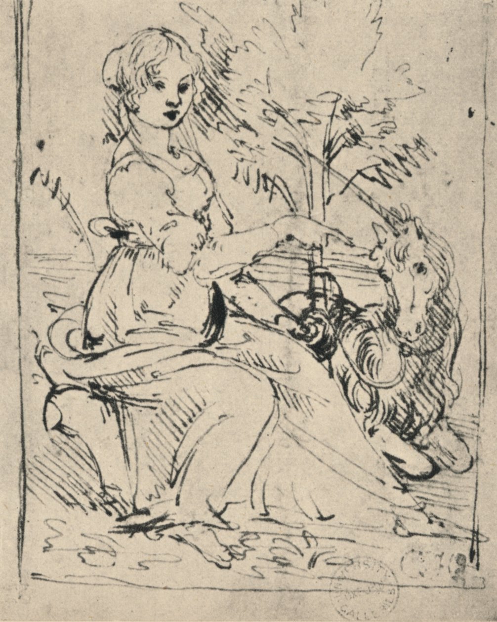 Maiden with a Unicorn, c1478-1480 1945 av Leonardo da Vinci
