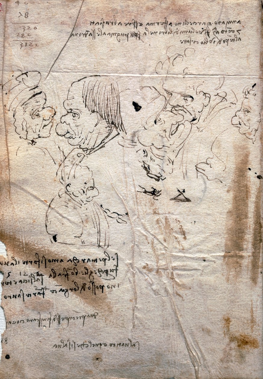 Mannlige karikaturer og bibliotekliste, Codex Trivulzianus av Leonardo da Vinci