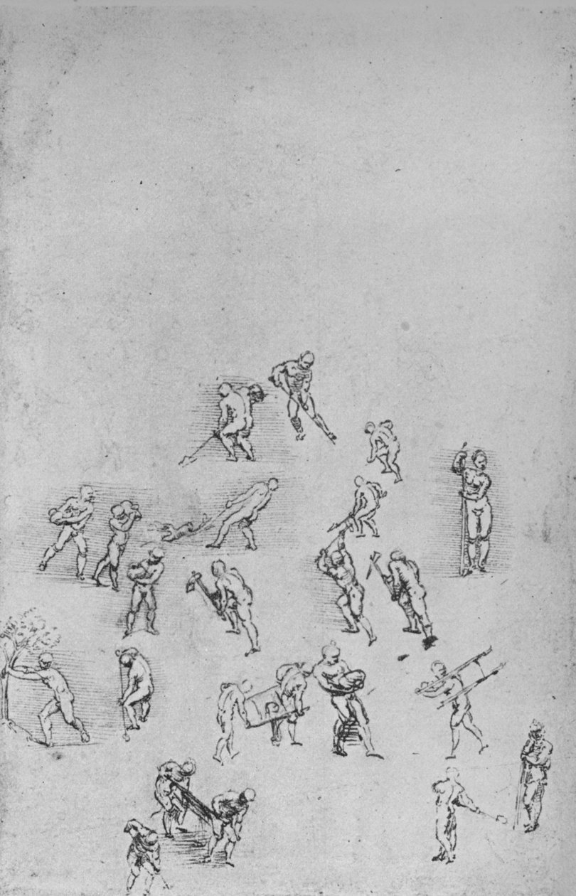 Menn som graver, bærer jord osv., c1480 1945 av Leonardo da Vinci