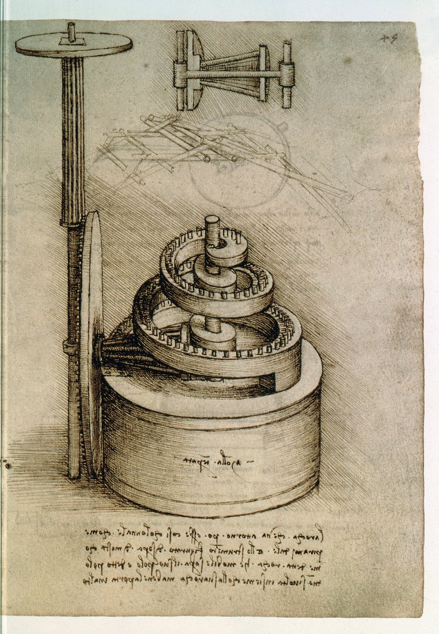Frk. 8937, Codex Madrid I f.45r, temperert fjær av Leonardo da Vinci