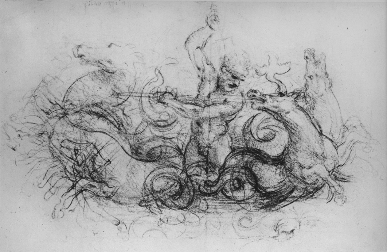 Neptun med fire sjøhester, c1480 1945 av Leonardo da Vinci