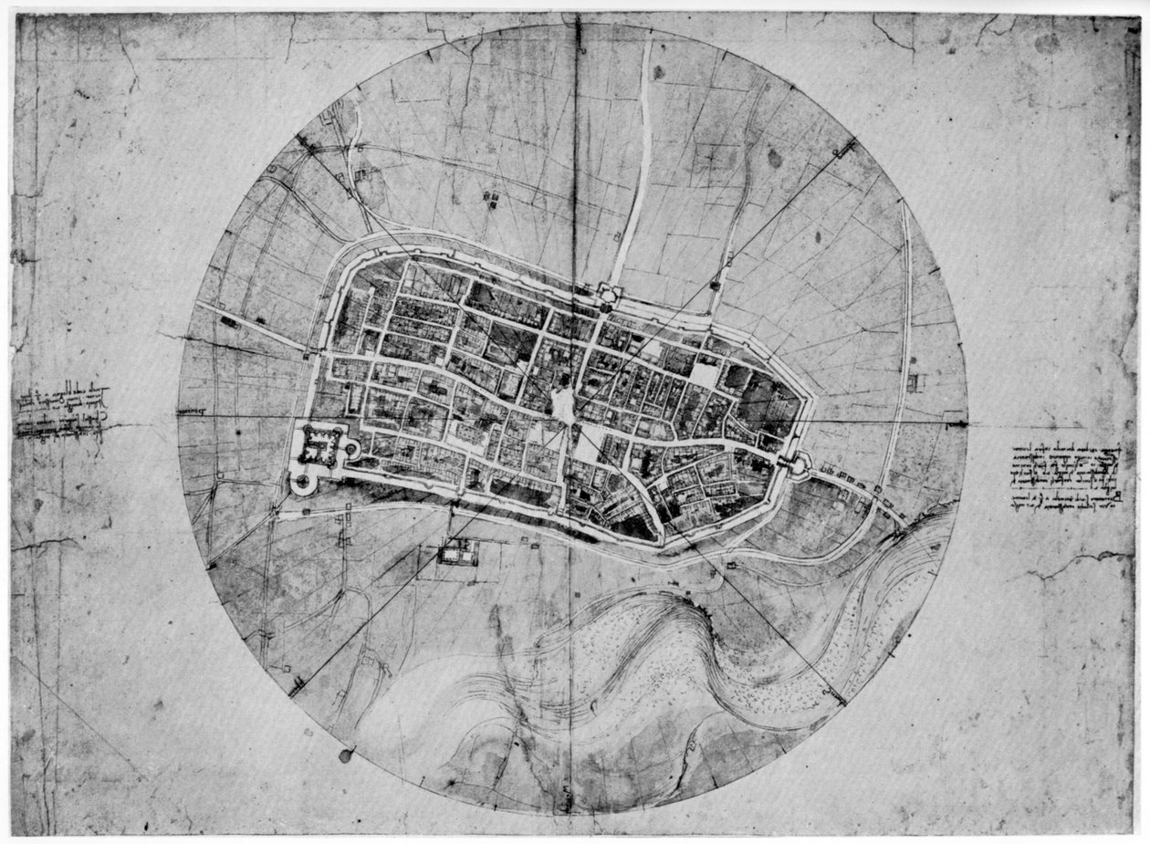 Plan av Imola, Italia, c1502 1954 av Leonardo da Vinci