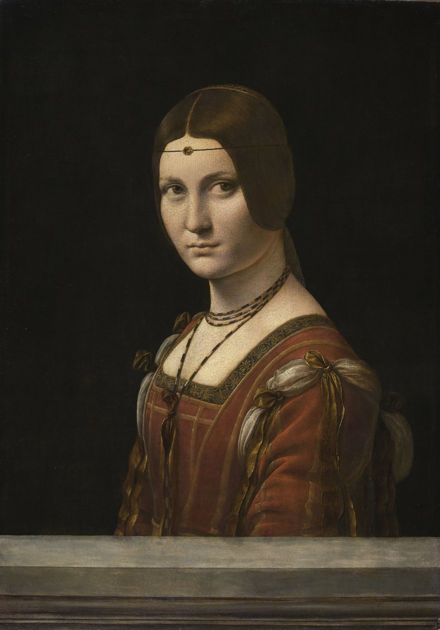 Portrett av en ukjent kvinne, kalt La Belle Ferronnière, 1490-1496. av Leonardo da Vinci,