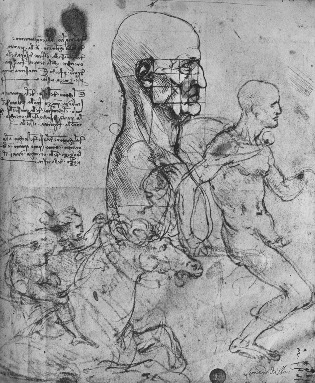 Profil av en mann i kvadrat for proporsjon og studier av ryttere, c1480 1945 av Leonardo da Vinci