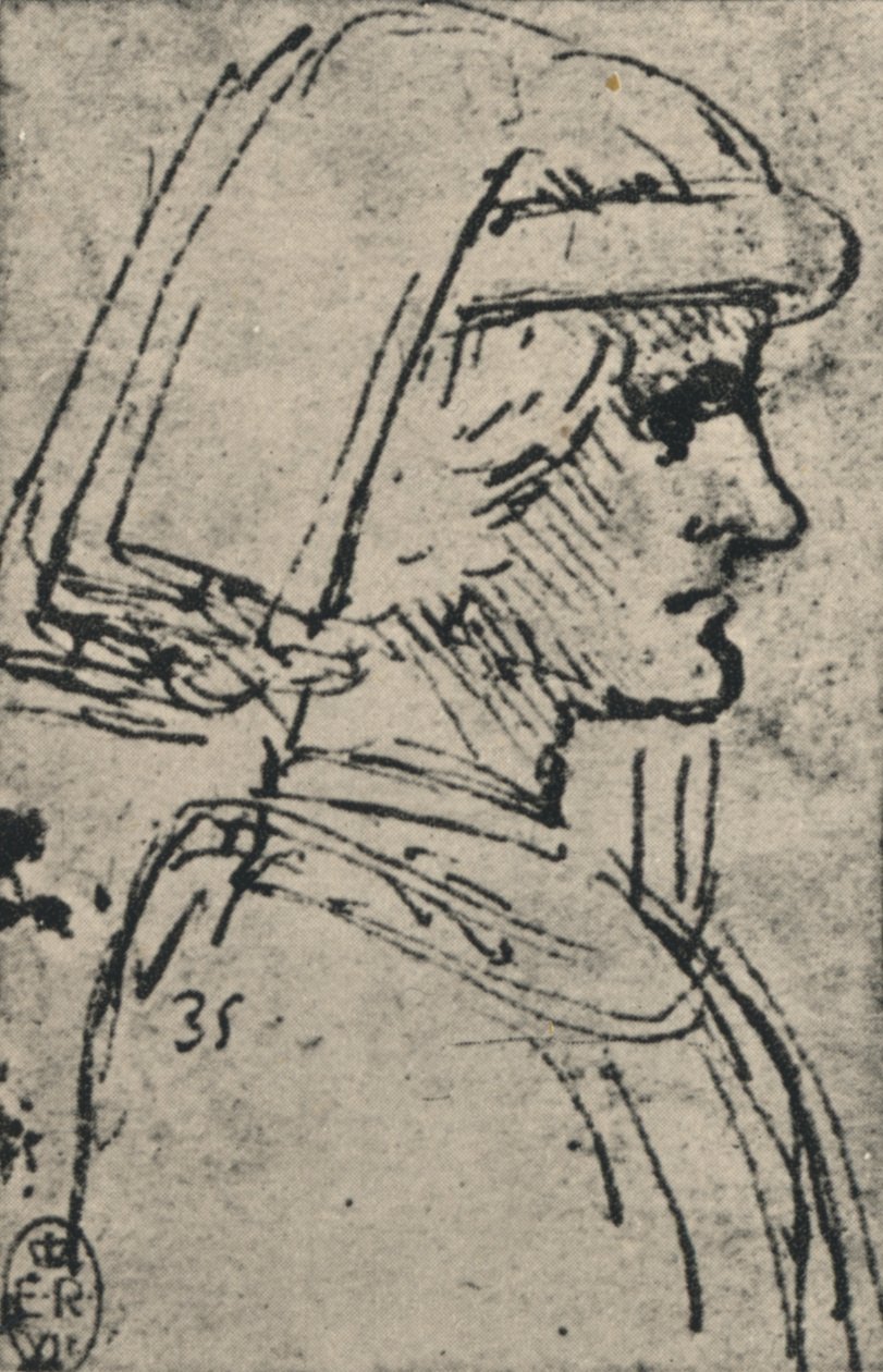 Profil av en ung mann som bærer en chaperon, c1480 1945 av Leonardo da Vinci
