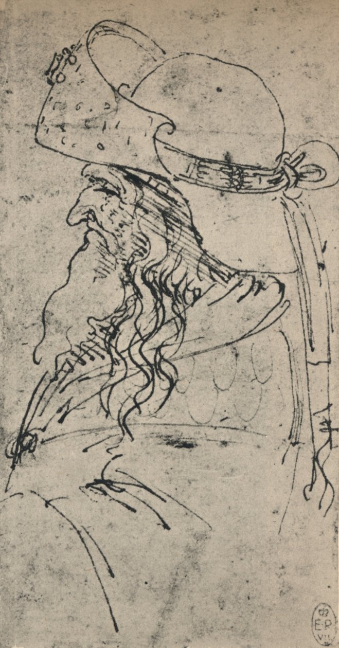 Profil til venstre for en gammel mann i en stor hatt, c1480 1945 av Leonardo da Vinci