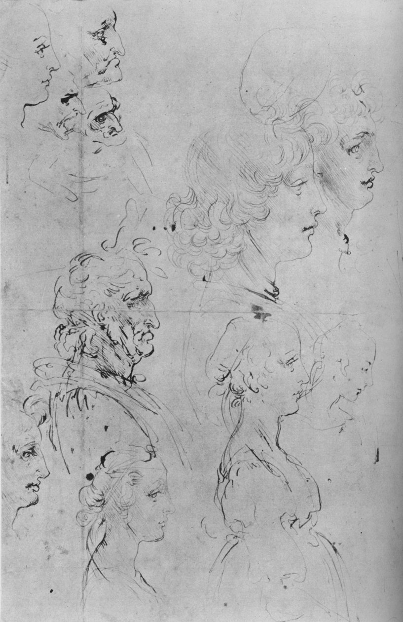 Profiles of Men and Half-Length of a Girl, c1490 1945 av Leonardo da Vinci