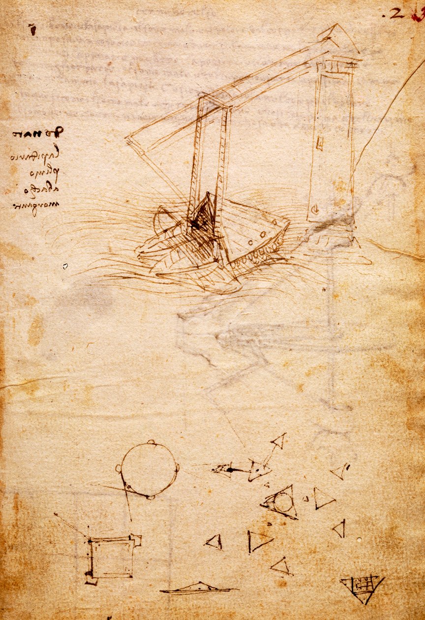 Skip, fra Codex Trivulzianus, folio 2 recto av Leonardo da Vinci