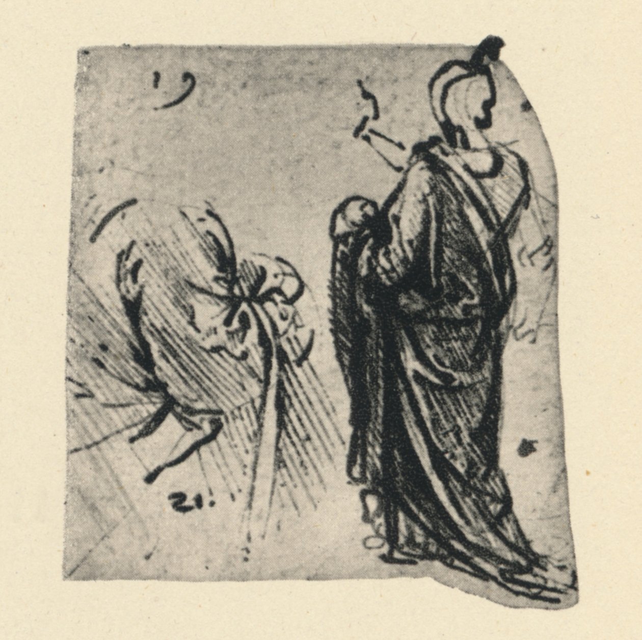 Skisse av en drapert figur og detalj av kostyme, c1480 1945 av Leonardo da Vinci