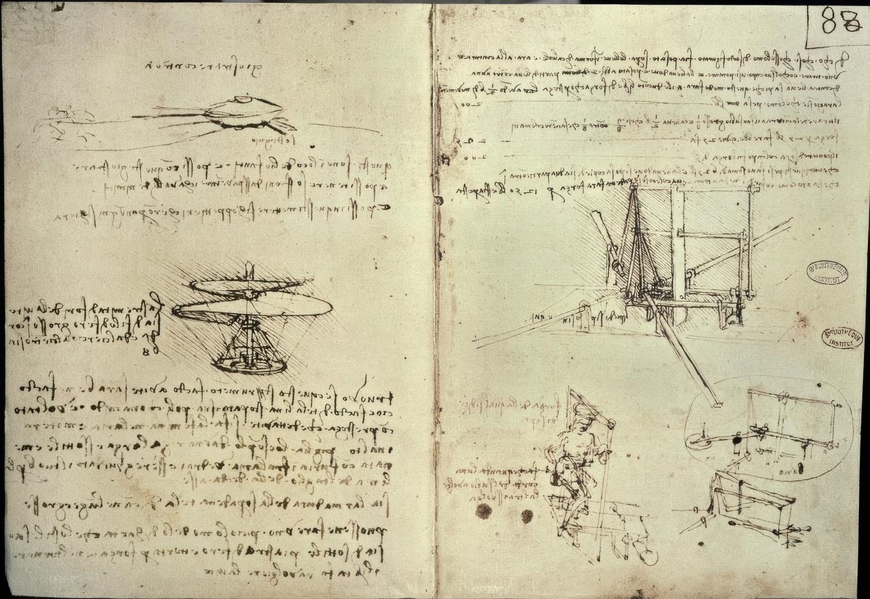 Studier for propeller og flygende maskiner av Leonardo da Vinci