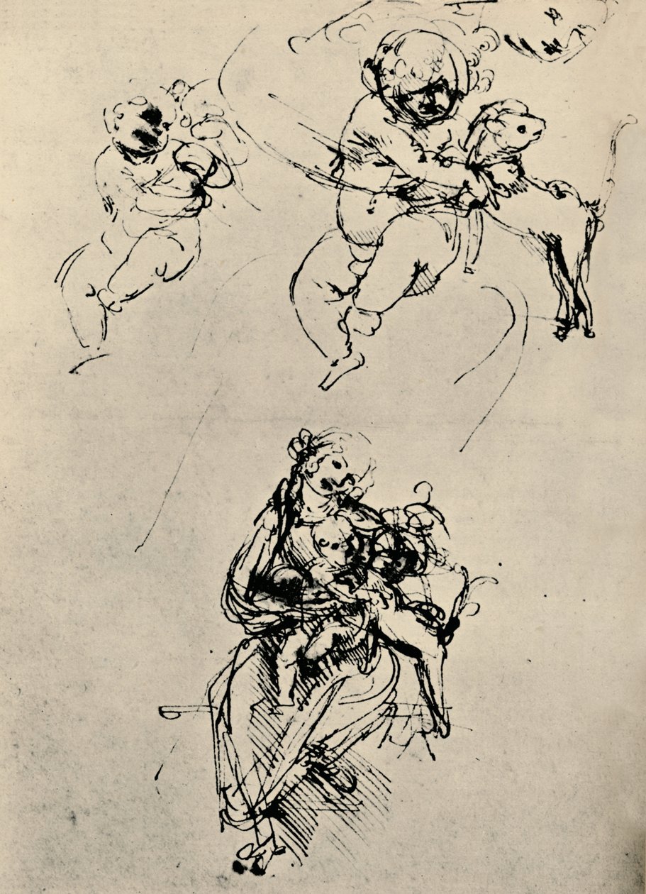 Studier for en madonna og et barn med en katt, 1478-1480 1945 av Leonardo da Vinci