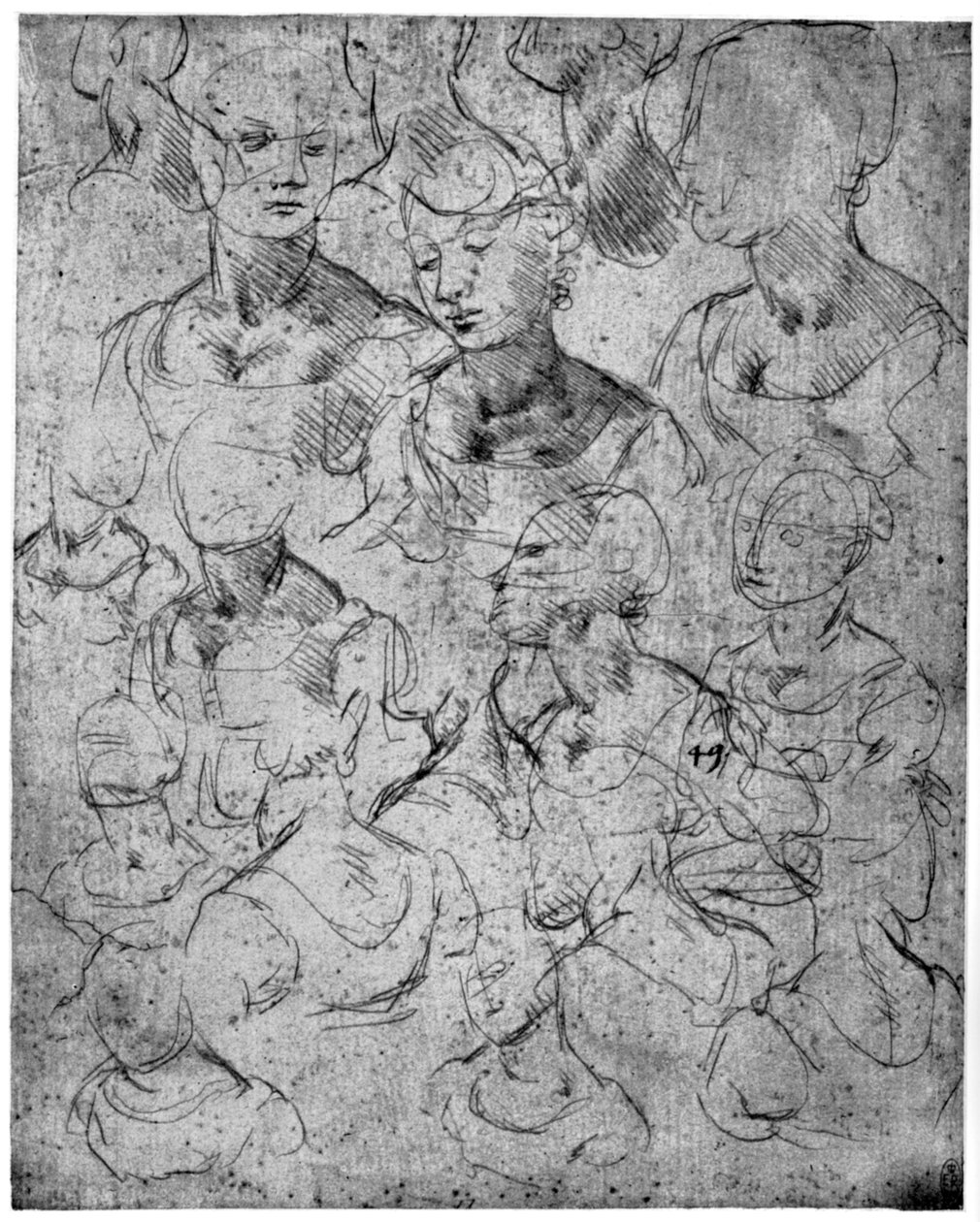 Studier for en kvinnelig figur av halv lengde, 1400-tallet 1954 av Leonardo da Vinci