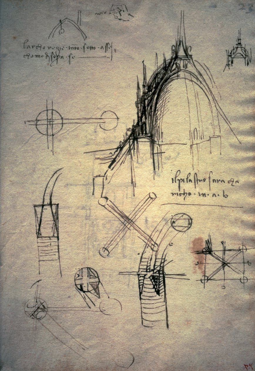 Studier for lanterne av katedralen, Codex Trivulzianus av Leonardo da Vinci