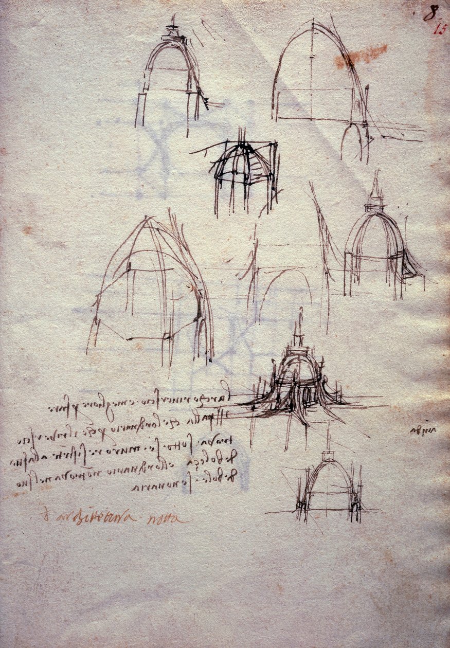 Studier for lanterne av katedralen, fra Codex Trivulzianus av Leonardo da Vinci