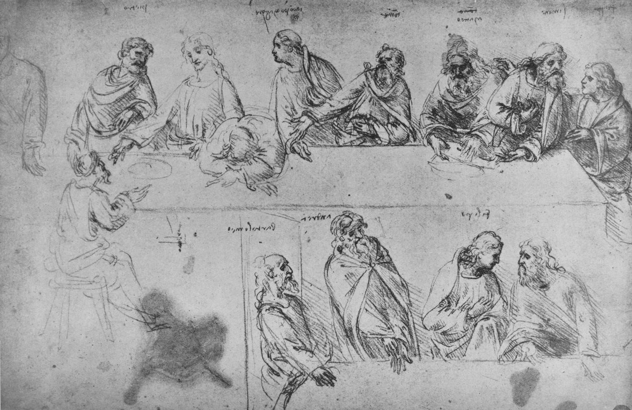 Studier for den siste nattverd, c1480 1945 av Leonardo da Vinci